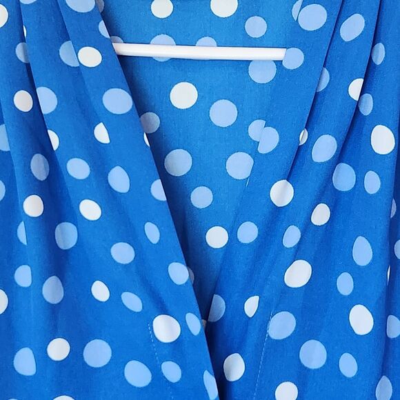 Bob Mackie Women's 1X Button Front Blue & White Polka Dot Printed Top - Picture 5 of 11